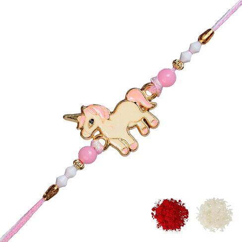 Rakhi للأخ و Bhabhi | مجموعة من 2 Rakhi مع Roli Chawal وبطاقة المعايدة | مجموعة الهدايا راكشاباندهان in Kuwait