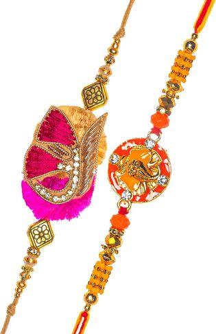 مجموعة من 8 Rakhi للأخ Bhabhi و Bhatija Bhai Bhaiya Raksha Bandhan Gift Rakhi Thread Rakhi مع حزمة هدايا بطاقة المعايدة in Kuwait