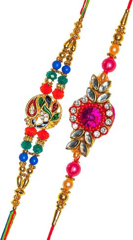 مجموعة من 8 Rakhi للأخ Bhabhi و Bhatija Bhai Bhaiya Raksha Bandhan Gift Rakhi Thread Rakhi مع حزمة هدايا بطاقة المعايدة in Kuwait