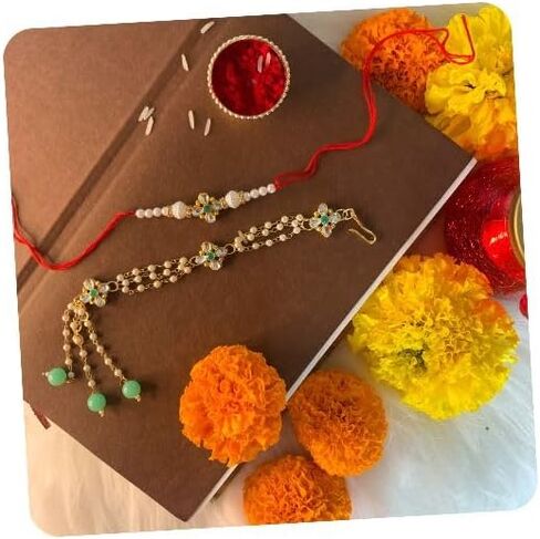 I Jewels Indian Festival Designer Bhaiya Bhabhi Hanging Lumba Rakhi Combo Stip for Rakshabhandan Special (R022-CO) in Saudi Arabia