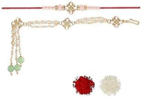 I Jewels Indian Festival Designer Bhaiya Bhabhi Hanging Lumba Rakhi Combo Stip for Rakshabhandan Special (R022-CO) in Saudi Arabia