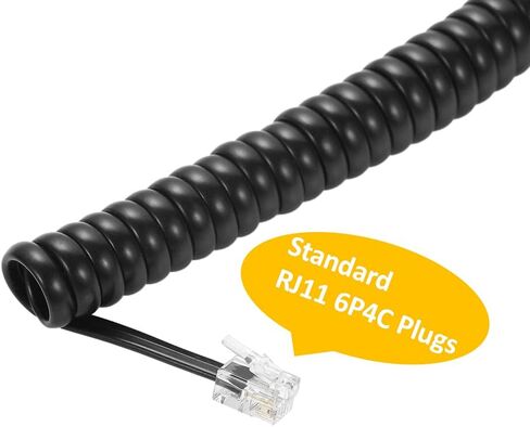 Coiled Wire 6 Pack 8Ft Uncoiled / 1.4Ft Coiled Landline Phone Handset Cable 4P4C Telephone Accessory Black in Kuwait