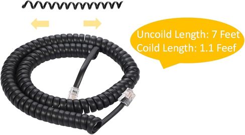 Coiled Wire 6 Pack 8Ft Uncoiled / 1.4Ft Coiled Landline Phone Handset Cable 4P4C Telephone Accessory Black in Kuwait