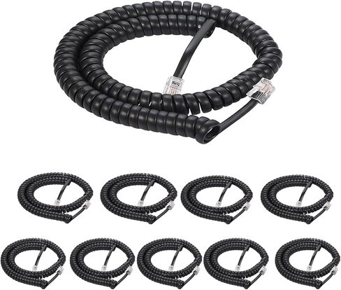 Coiled Wire 6 Pack 8Ft Uncoiled / 1.4Ft Coiled Landline Phone Handset Cable 4P4C Telephone Accessory Black in Saudi Arabia