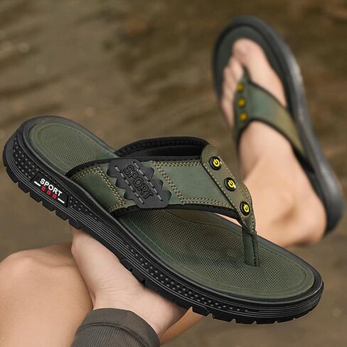 Mens Flip Flops Sandals Slippers Casual Leather Toe Ring Style Sandals for Mens Home in Kuwait