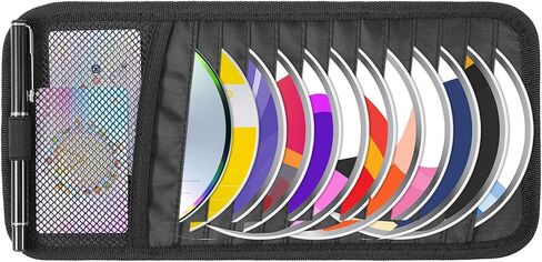 Car CD Case Holder, Vehicle Sun Visor Organizer DVD Vehicle Visor Storage Organizer with 12 DVD Storage Sleeves, 1 Mesh Pocket, 1 Pen Holder and Elastic Strap in Saudi Arabia