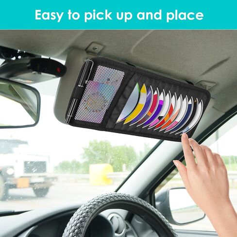 Car CD Case Holder, Vehicle Sun Visor Organizer DVD Vehicle Visor Storage Organizer with 12 DVD Storage Sleeves, 1 Mesh Pocket, 1 Pen Holder and Elastic Strap in Saudi Arabia