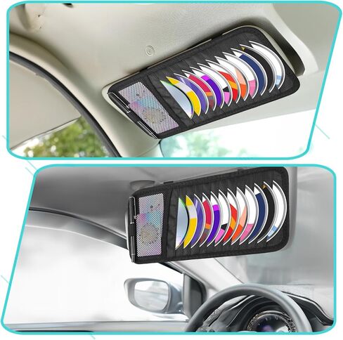 Car CD Case Holder, Vehicle Sun Visor Organizer DVD Vehicle Visor Storage Organizer with 12 DVD Storage Sleeves, 1 Mesh Pocket, 1 Pen Holder and Elastic Strap in Saudi Arabia