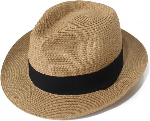 Wildarms Fedora Straw Sun Hat للرجال للنساء لفة قابلة للطي رمة قصيرة الحافة Trilby Hat Panama Beach Hat in Kuwait