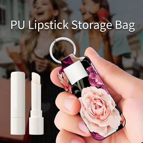 Personalized Lip Balm Holder Keychain, Reusable Leather Chapstick Sleeve - Christmas Gift Idea(Vintage Flowers) in Saudi Arabia