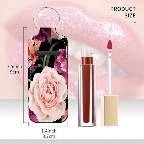 Personalized Lip Balm Holder Keychain, Reusable Leather Chapstick Sleeve - Christmas Gift Idea(Vintage Flowers) in Saudi Arabia