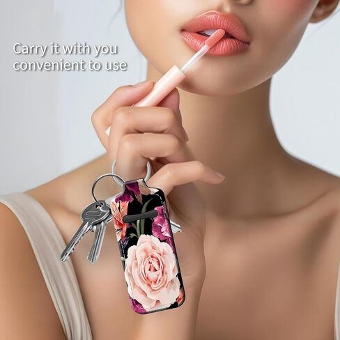 Personalized Lip Balm Holder Keychain, Reusable Leather Chapstick Sleeve - Christmas Gift Idea(Vintage Flowers) in Saudi Arabia