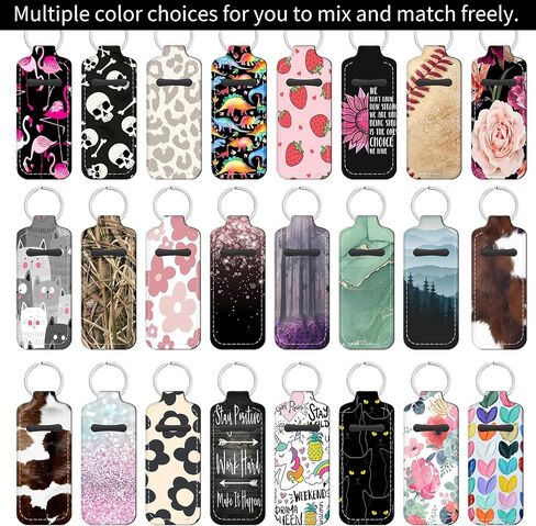 Personalized Lip Balm Holder Keychain, Reusable Leather Chapstick Sleeve - Christmas Gift Idea(Vintage Flowers) in Saudi Arabia