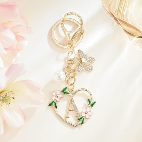 Gold Heart Initial Letter Keychain for Women Key chain Keyring for Purse Handbags Backpack Charm in Saudi Arabia