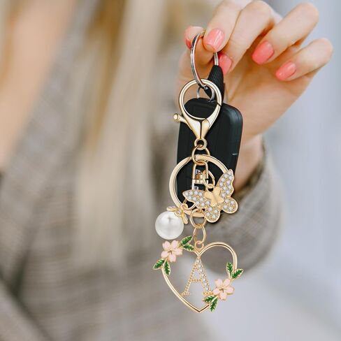 Gold Heart Initial Letter Keychain for Women Key chain Keyring for Purse Handbags Backpack Charm in Saudi Arabia
