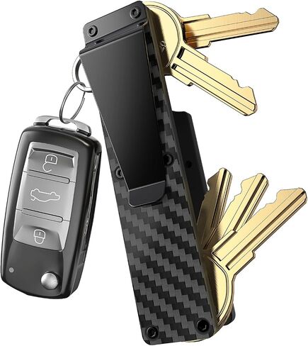 Carbon Fiber Key Organizer Holder, 8-10 Keys Capacity, Compact Metal Keychain with Carabiner Loop, Noise Reduction Minimalist Design for Car Keys in Saudi Arabia