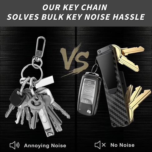 Carbon Fiber Key Organizer Holder, 8-10 Keys Capacity, Compact Metal Keychain with Carabiner Loop, Noise Reduction Minimalist Design for Car Keys in Saudi Arabia