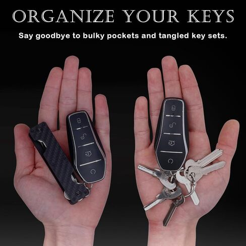 Carbon Fiber Key Organizer Holder, 8-10 Keys Capacity, Compact Metal Keychain with Carabiner Loop, Noise Reduction Minimalist Design for Car Keys in Saudi Arabia
