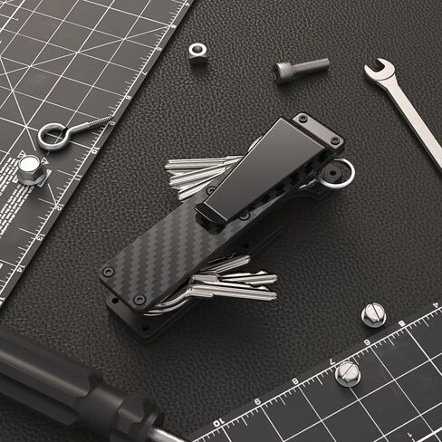 Carbon Fiber Key Organizer Holder, 8-10 Keys Capacity, Compact Metal Keychain with Carabiner Loop, Noise Reduction Minimalist Design for Car Keys in Saudi Arabia