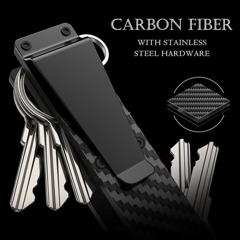 Carbon Fiber Key Organizer Holder, 8-10 Keys Capacity, Compact Metal Keychain with Carabiner Loop, Noise Reduction Minimalist Design for Car Keys in Saudi Arabia