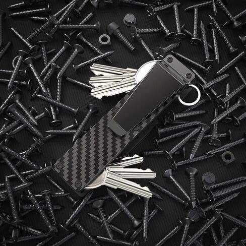 Carbon Fiber Key Organizer Holder, 8-10 Keys Capacity, Compact Metal Keychain with Carabiner Loop, Noise Reduction Minimalist Design for Car Keys in Saudi Arabia