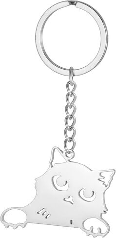 kkjoy Cat with Tilted Head Keychain Stainless Steel Pet Kitty Keyring Purse Bag Accessories For Cat Lovers Women in Kuwait