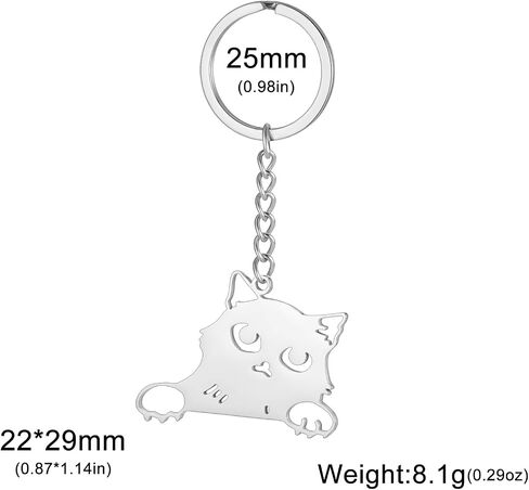 kkjoy Cat with Tilted Head Keychain Stainless Steel Pet Kitty Keyring Purse Bag Accessories For Cat Lovers Women in Kuwait