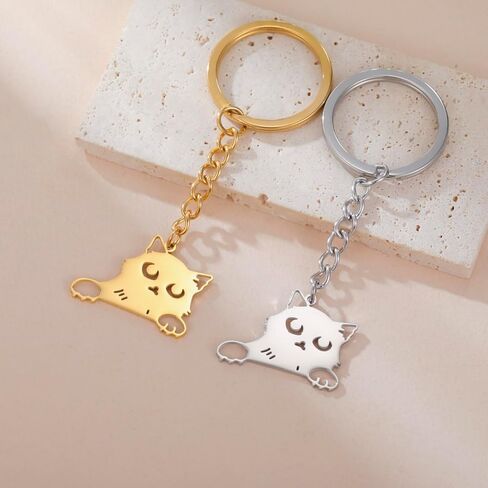 kkjoy Cat with Tilted Head Keychain Stainless Steel Pet Kitty Keyring Purse Bag Accessories For Cat Lovers Women in Kuwait