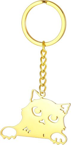kkjoy Cat with Tilted Head Keychain Stainless Steel Pet Kitty Keyring Purse Bag Accessories For Cat Lovers Women in Kuwait
