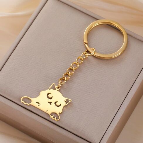 kkjoy Cat with Tilted Head Keychain Stainless Steel Pet Kitty Keyring Purse Bag Accessories For Cat Lovers Women in Kuwait