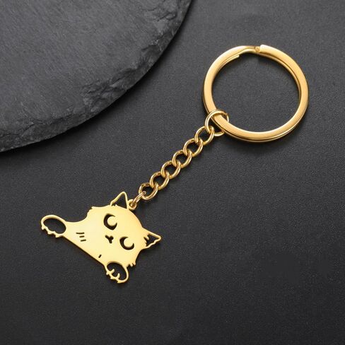 kkjoy Cat with Tilted Head Keychain Stainless Steel Pet Kitty Keyring Purse Bag Accessories For Cat Lovers Women in Kuwait