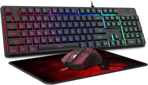 Redragon S107 Gaming Keyboard and Mouse Combo Large Mouse Pad Mechanical Feel RGB Backlit 3200 DPI Mouse for Windows PC (Keyboard Mouse Mousepad Set) in Saudi Arabia