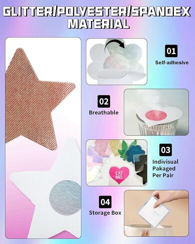 Pasties Rave Neon Nipple Covers Sexy Fun Pasties Pack Pasty Bra Cover Festival Cake Body Boob Covering - 15 Pairs in Saudi Arabia