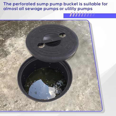 Perforated Sump Basin with Lid Sump Pump Basin 15 * 13 Inch Perforated Sump Pump Bucket with 40 Drilled Holes for Crawl Spaces, Yards, Patios and Driveways in Kuwait