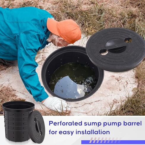 Perforated Sump Basin with Lid Sump Pump Basin 15 * 13 Inch Perforated Sump Pump Bucket with 40 Drilled Holes for Crawl Spaces, Yards, Patios and Driveways in Kuwait