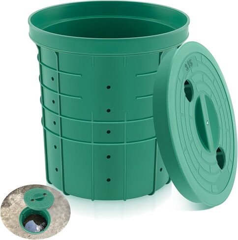 Perforated Sump Basin with Lid Sump Pump Basin 15 * 13 Inch Perforated Sump Pump Bucket with 40 Drilled Holes for Crawl Spaces, Yards, Patios and Driveways in Kuwait