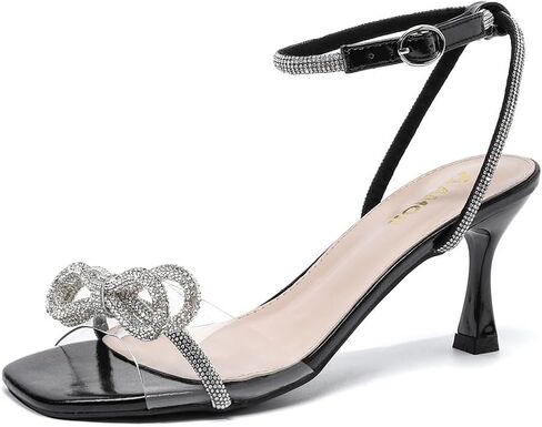 Amoji Women's Kitten Heels 3 Inch Rhinestone Bow Strappy Dress Shoes 336 in Saudi Arabia