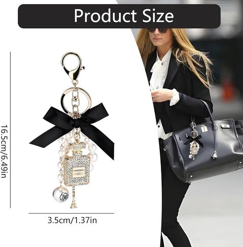 Bag Charm Keychain, Bow-Knot keychain with Pearl Lucky Five Chain Dangle Charm for Women's Handbags in Saudi Arabia