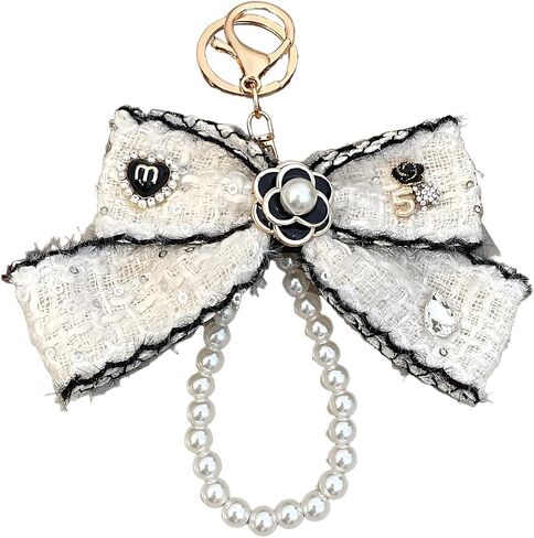 Bag Charm Keychain, Bow-Knot keychain with Pearl Lucky Five Chain Dangle Charm for Women's Handbags in Saudi Arabia