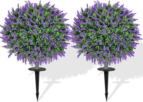 كرات توبيرية خشب البقس الاصطناعية مع اللافندر-مجموعة من شجيرات 23 بوصة مقاومة للأشعة فوق البنفسجية مع طفرات أرضية ، نباتات زخرفية دائمة الخضرة في حديقة الفناء الداخلي في الهواء الطلق in Kuwait