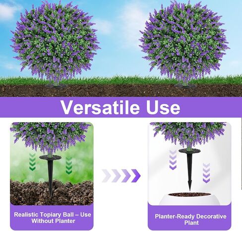 كرات توبيرية خشب البقس الاصطناعية مع اللافندر-مجموعة من شجيرات 23 بوصة مقاومة للأشعة فوق البنفسجية مع طفرات أرضية ، نباتات زخرفية دائمة الخضرة في حديقة الفناء الداخلي في الهواء الطلق in Kuwait