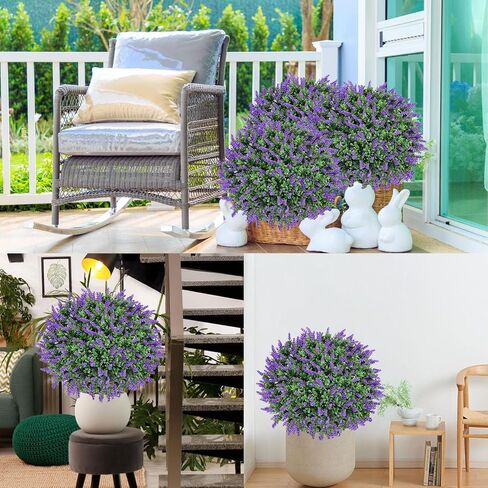 كرات توبيرية خشب البقس الاصطناعية مع اللافندر-مجموعة من شجيرات 23 بوصة مقاومة للأشعة فوق البنفسجية مع طفرات أرضية ، نباتات زخرفية دائمة الخضرة في حديقة الفناء الداخلي في الهواء الطلق in Kuwait