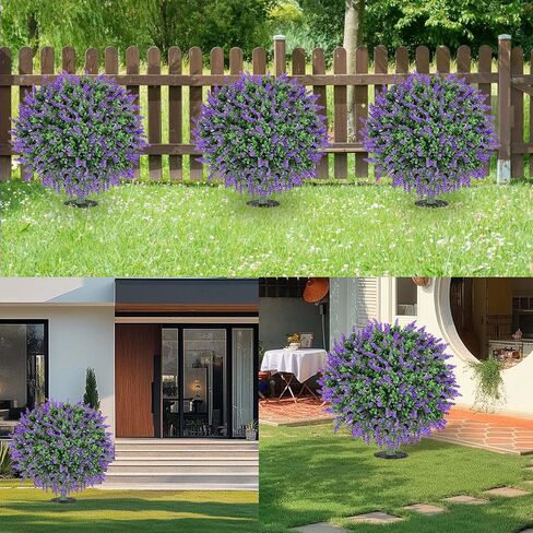 كرات توبيرية خشب البقس الاصطناعية مع اللافندر-مجموعة من شجيرات 23 بوصة مقاومة للأشعة فوق البنفسجية مع طفرات أرضية ، نباتات زخرفية دائمة الخضرة في حديقة الفناء الداخلي في الهواء الطلق in Kuwait