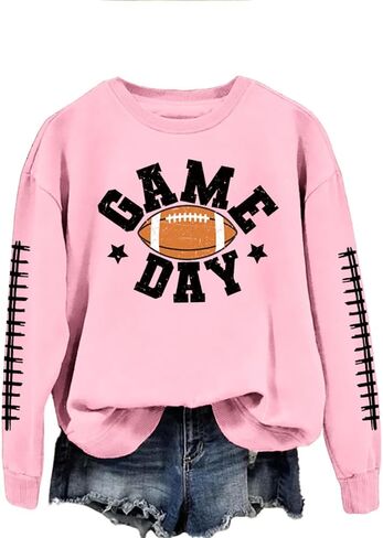 Game Day Sweatshirt Women Football Graphic Long Sleeve Shirts Football Mom Cheer Crewneck Pullover Tops in Kuwait