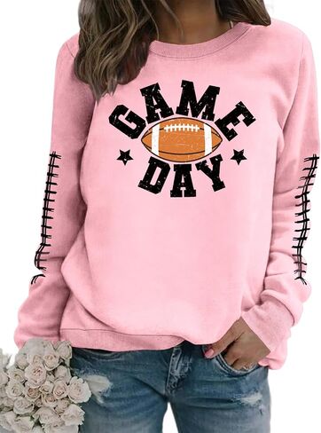 Game Day Sweatshirt Women Football Graphic Long Sleeve Shirts Football Mom Cheer Crewneck Pullover Tops in Kuwait