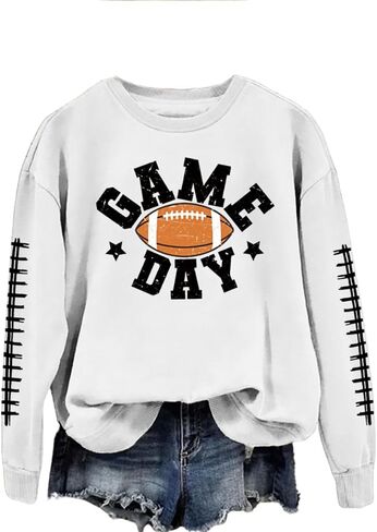 Game Day Sweatshirt Women Football Graphic Long Sleeve Shirts Football Mom Cheer Crewneck Pullover Tops in Kuwait