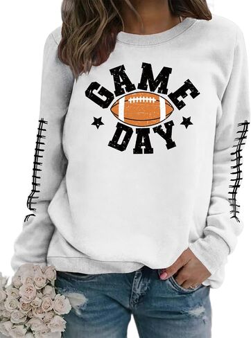 Game Day Sweatshirt Women Football Graphic Long Sleeve Shirts Football Mom Cheer Crewneck Pullover Tops in Kuwait