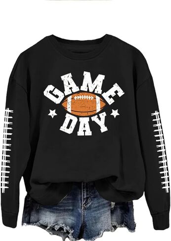 Game Day Sweatshirt Women Football Graphic Long Sleeve Shirts Football Mom Cheer Crewneck Pullover Tops in Kuwait
