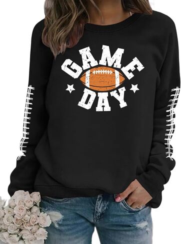 Game Day Sweatshirt Women Football Graphic Long Sleeve Shirts Football Mom Cheer Crewneck Pullover Tops in Kuwait