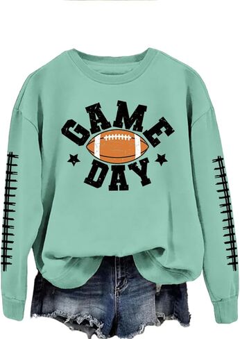 Game Day Sweatshirt Women Football Graphic Long Sleeve Shirts Football Mom Cheer Crewneck Pullover Tops in Kuwait